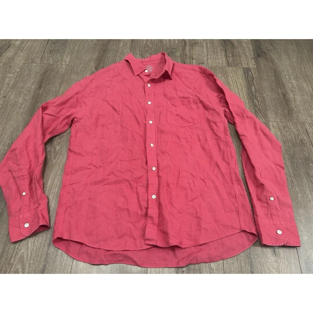 J Crew Baird McNutt Linen Shirt Men’s Large Slim Fit Coral Pink 64361
